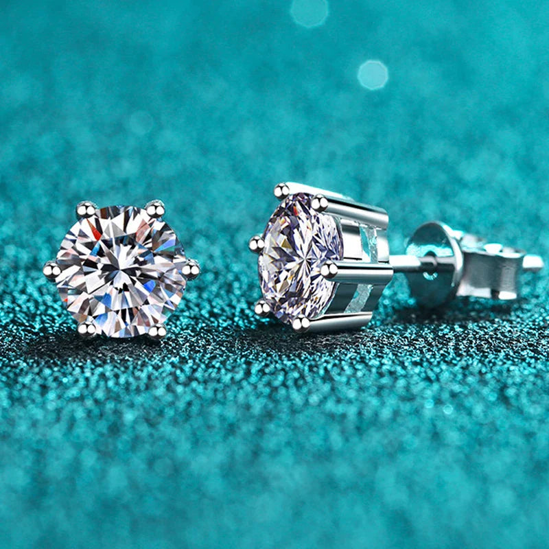 Moissanite Earrings Screw Stud Sterling Silver D VVS1 Lab Diamond with GRA Classic 6 Claws Round Ear Studs For Women