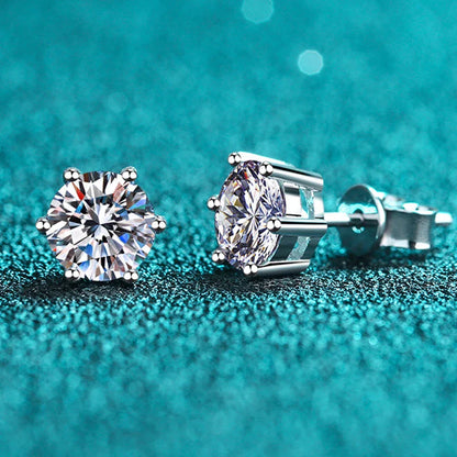 Moissanite Earrings Screw Stud Sterling Silver D VVS1 Lab Diamond with GRA Classic 6 Claws Round Ear Studs For Women