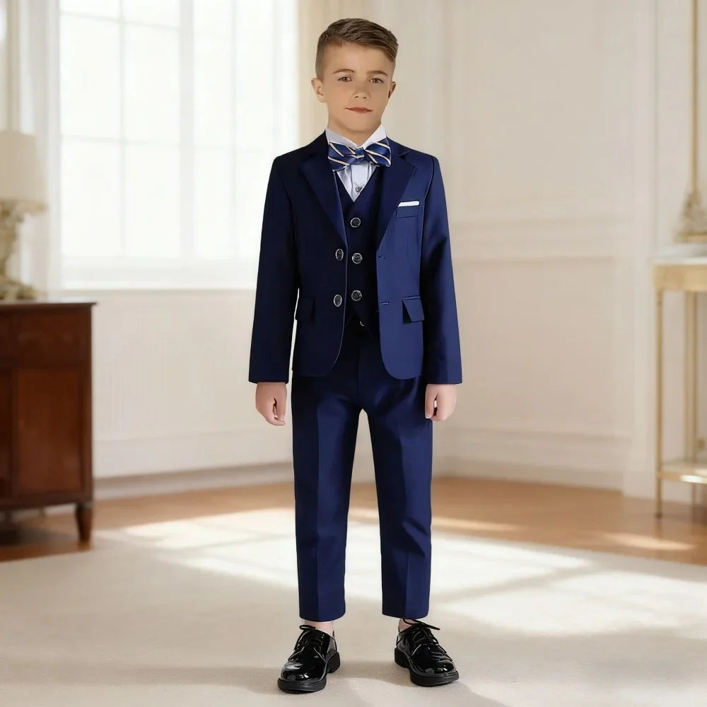 Elegant Navy Boys Suit For Wedding Teenager Kids Formal Ceremony Tuxedo Dress Children Photography Blazer Party Suit