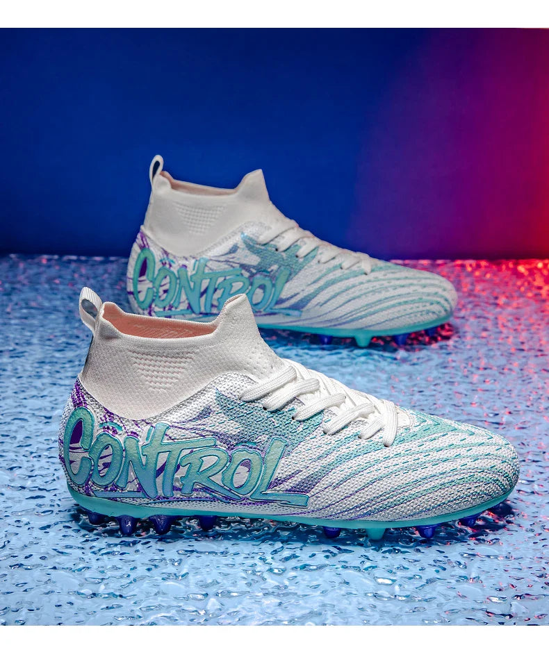 Unisex High-Top Soccer Cleats Non-Slip Football Boots Breathable Training Outdoor Grass Sneakers Men Women Professional Match