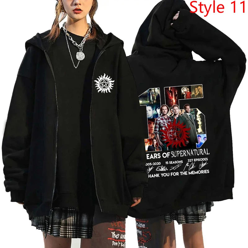 New Supernatural Printed Zipper Hooded Fashion Women Men Sweatshirt Casual Sport Hoodie Personality Zipper Long Sleeve Coat