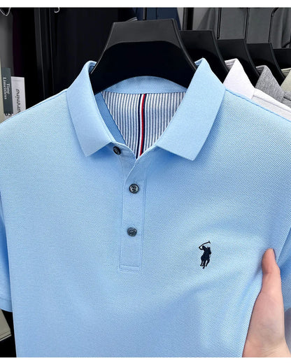 100% pure cotton high-end brand men's short sleeve polo shirt summer fashion original pony embroidery golf Paul  casual T-shirt