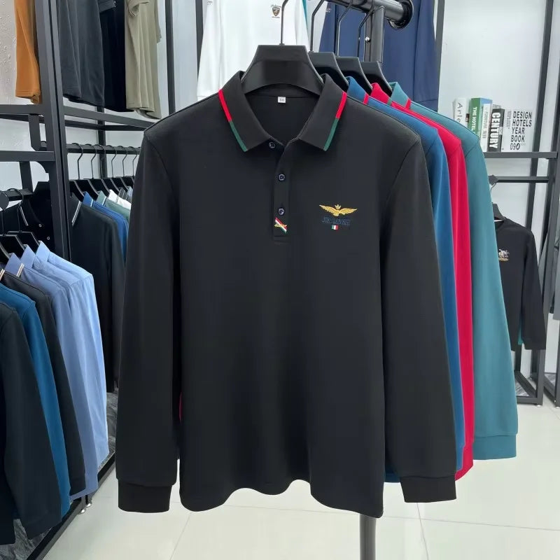 Spring and Autumn new 100% cotton long sleeved men's polo shirt brand high-end embroidered comfortable breathable casual T-shirt