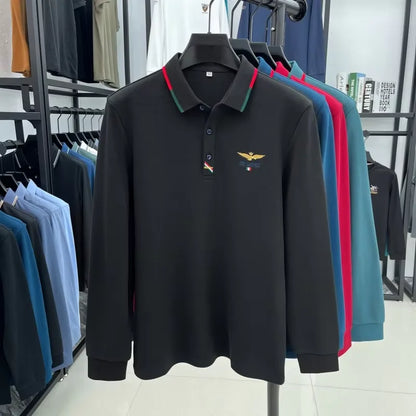 Spring and Autumn new 100% cotton long sleeved men's polo shirt brand high-end embroidered comfortable breathable casual T-shirt