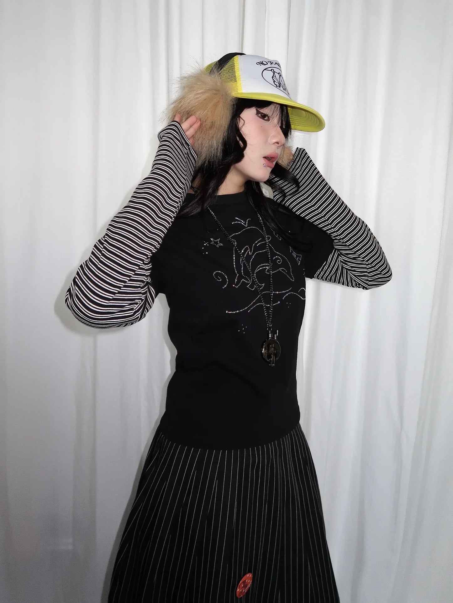 Y2k Vintage T-shirt Women Long Sleeve Patchwork Japanese 2000s Grunge Tops Streetwear American Retro Print Graphic Tops