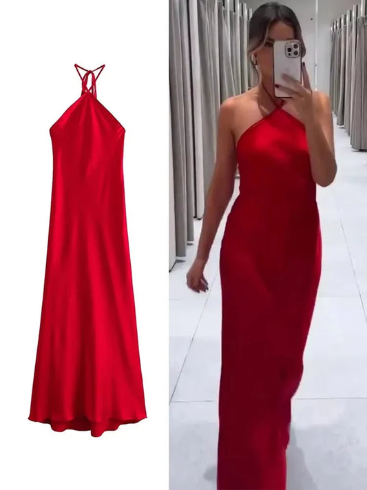 Long Dresses for Women Backless Satin Dress Woman Off Shoulder Sexy Midi Dresses Elegant Evening Party Dress