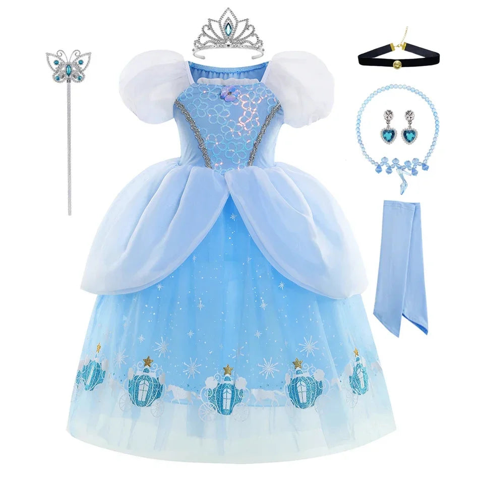 Girls Cinderella Cosplay Costume For Children Baby Girl Kids Halloween Birthday Party Dress Princess Costume