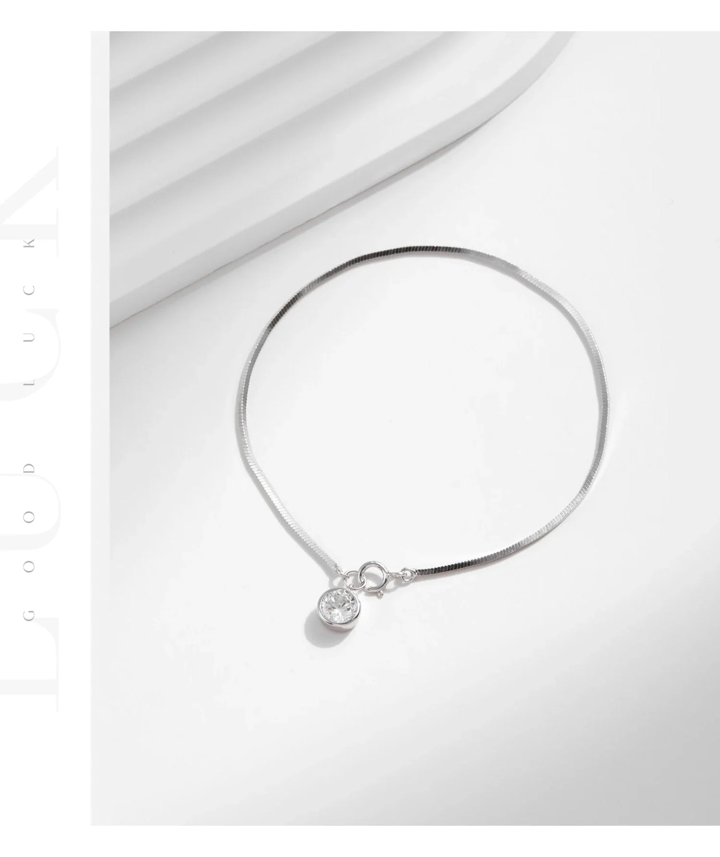 925 Sterling Silver Snake Chain Bracelet White Gold Sparkling Round CZ Charm Dainty Chain Bracelet for Women Jewelry