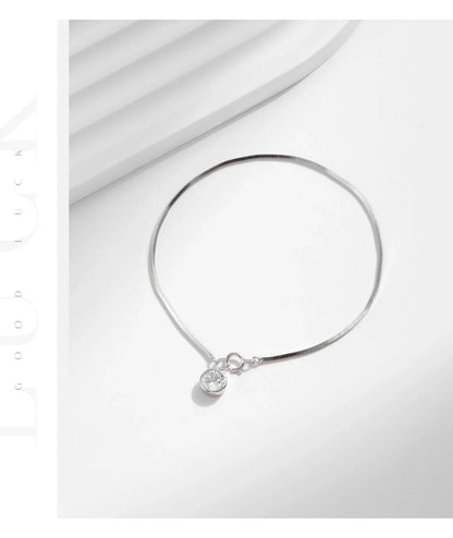925 Sterling Silver Snake Chain Bracelet White Gold Sparkling Round CZ Charm Dainty Chain Bracelet for Women Jewelry