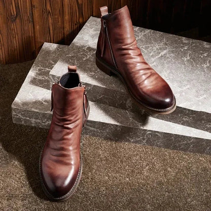 Men's Pu Boots Fashion Chelsea Men's Comfortable High Top Zipper Boots Non-slip Flat  Men's Boots Cowboy