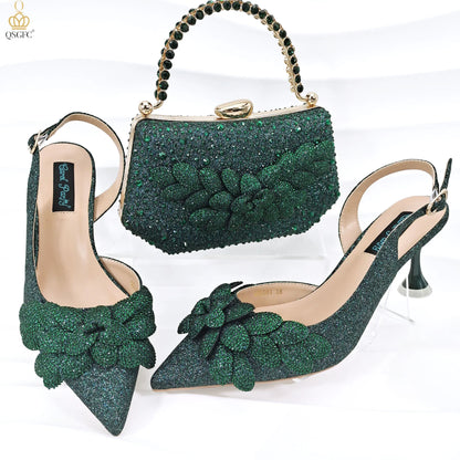 Nigerian Banquet Shoes and Bags African Fashion Peach Ladies Matching Shoes and Bags Pointed Toe High Heels Wedding Party