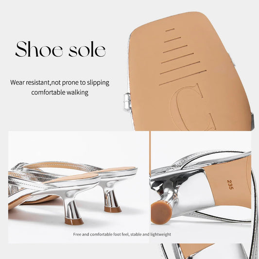 Women's Sandals Summer Cowhide New Thin Belt Business Fashion Sandals Wedding and Dinner Shoes