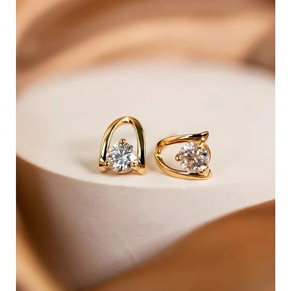 0.5/1 Carat D Color Moissanite Diamond Stud Earrings 925 Sterling Silver Plated Yellow Gold Ear Studs for Women Fine Jewelry