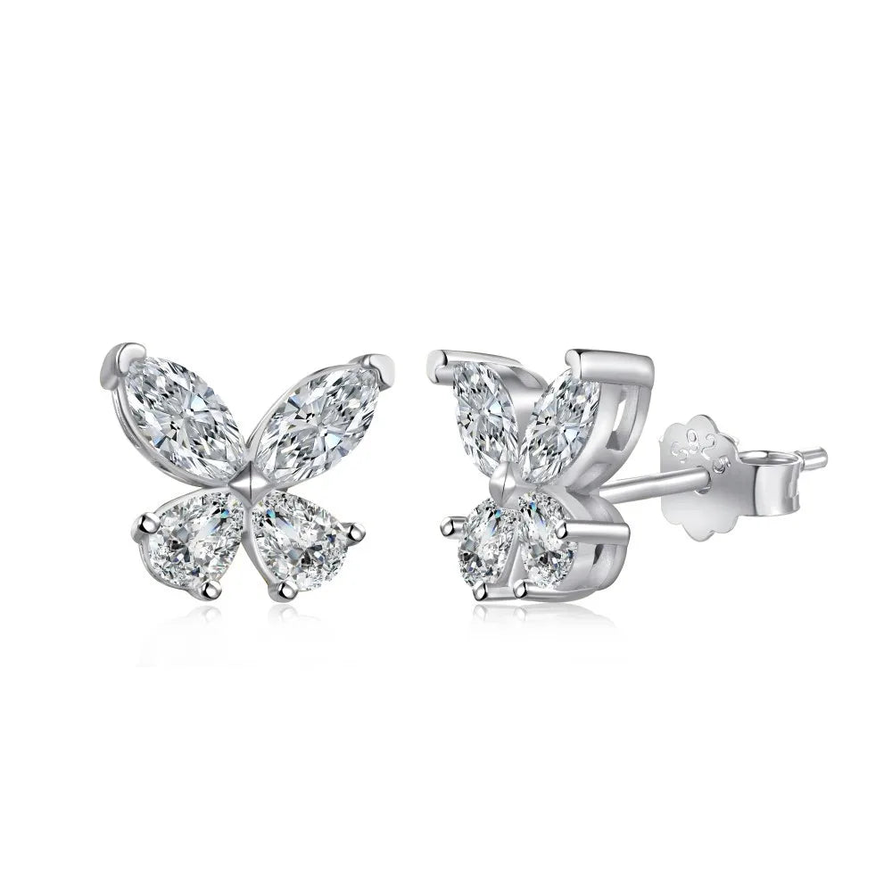 Butterfly Moissanite Stud Earrings for Women  925 Sterling Silver 0.3CT Pear/Marquise Cut Diamond Ear StudsCertified Certificate