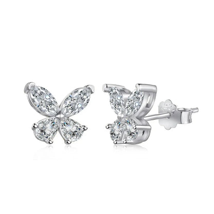 Butterfly Moissanite Stud Earrings for Women  925 Sterling Silver 0.3CT Pear/Marquise Cut Diamond Ear StudsCertified Certificate