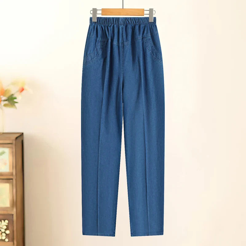 Womens Jeans High Waist Casual Elastic Mother Straight Pants