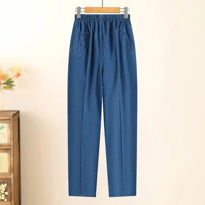 Womens Jeans High Waist Casual Elastic Mother Straight Pants