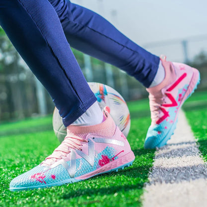 Multicolor TF Turf Soccer Shoes Durable PU Fabric Rubber Outsole Anti-slip Wearproof For Kids Teenager Turf Games