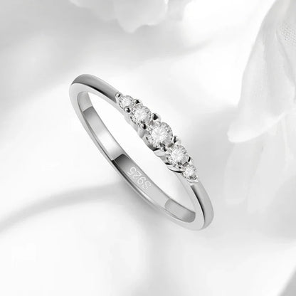0.13CTTW 2.5mm Certified Moissanite Rings for Women 5 Stones Sparkling Sterling Silver 925 Wedding Band Mach Diamond GRA