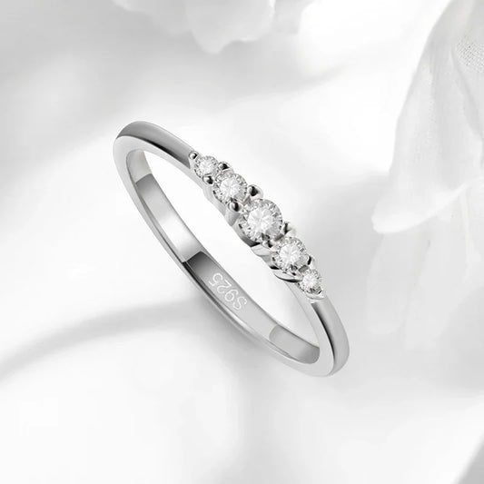 0.13CTTW 2.5mm Certified Moissanite Rings for Women 5 Stones Sparkling Sterling Silver 925 Wedding Band Mach Diamond GRA