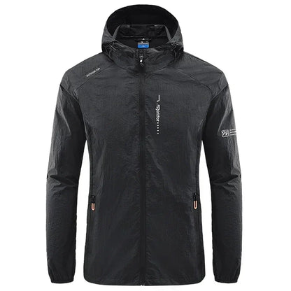 Men's UPF 50+ UV Protection Windbreaker Quick Dry Jacket Outdoor Sun-Protective Thin Hiking Fishing Cycling Hooded Sport Light