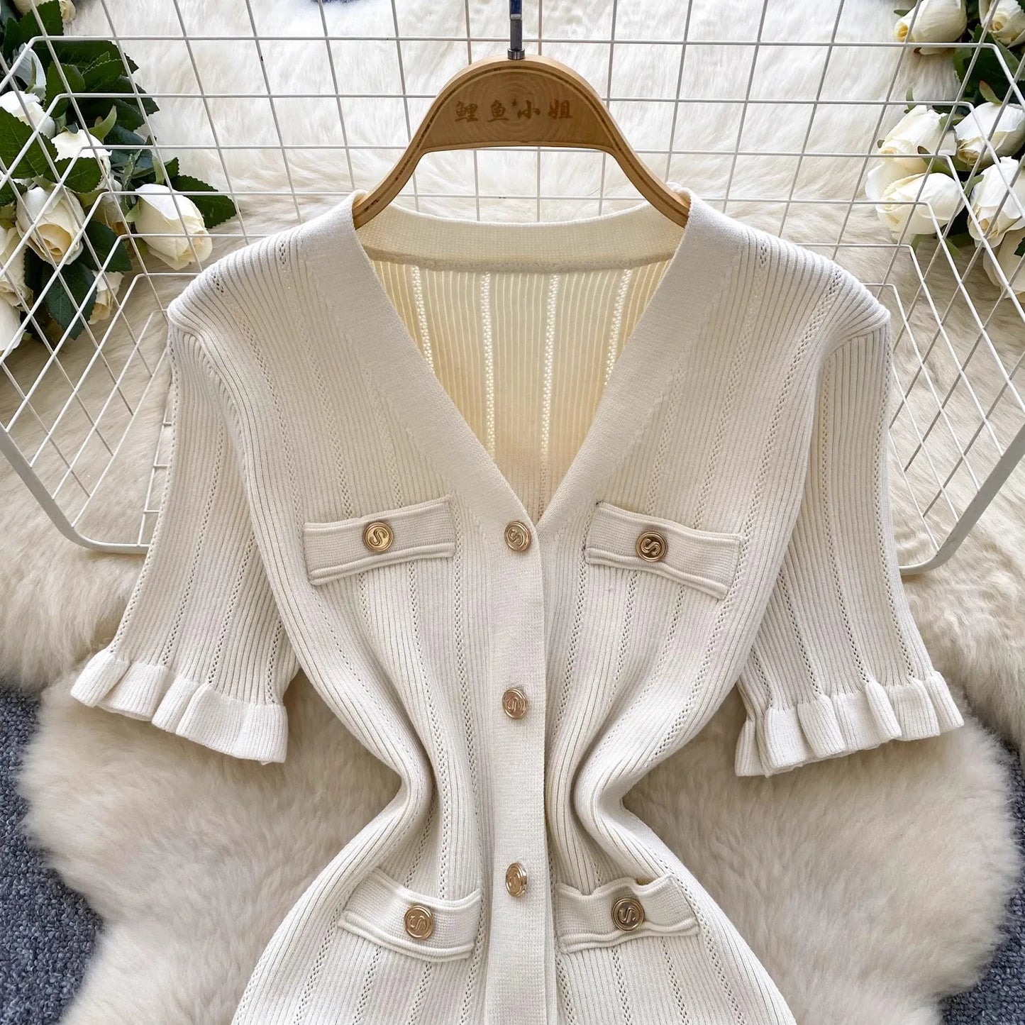 Fashion Vintage Knitted Long Dress Spring Summer Women Elegant V-neck Ruffled Bodycon Sweater Dress Party Vestido