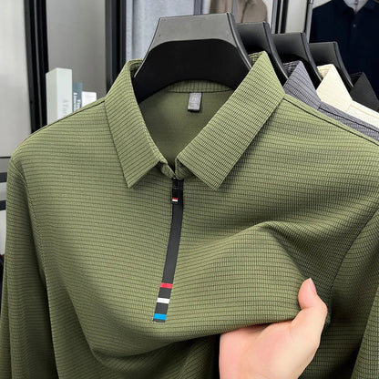 Light luxury half zipper men long sleeve polo shirt high-quality unique checkered printed Korean style trend new casual T-shirt
