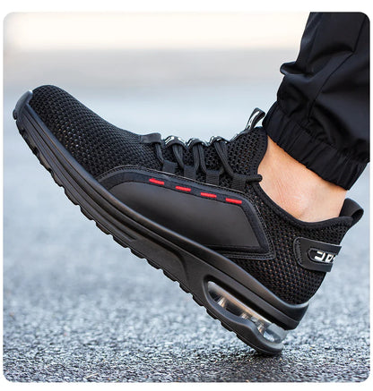 Men's Summer Mesh Safety Shoes Steel Toe Anti- Crush Breathable Lightweight Work Shoes Knitted Upper Kevlar Insertion Proof