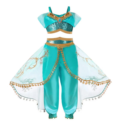 Jasmine Princess Dress for Kids Girls Cosplay Aladdin Magic Lamp Costume Halloween Kids Birthday Carnival Ball Vestidos Outfits