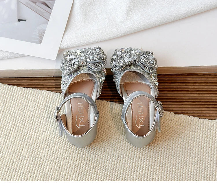 Faux Gemstones Shoes for Kids Girls Shining Crystal Girls Dress Shoes for Party and Wedding Bowtie Children Girl Sandals I04204