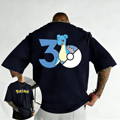 30th Anniversary Lapras Printed T-shirt Summer New Men's and Women's Trendy Large Loose Casual Y2K Short Sleeve Top