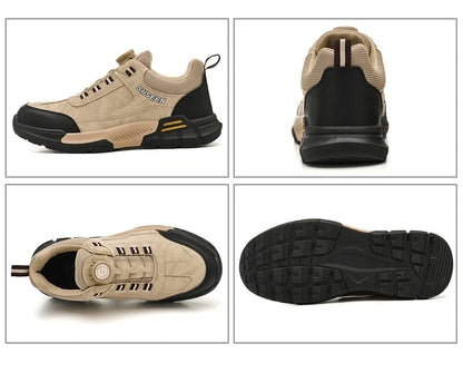 Men's Steel-Toed Safety Shoes With Anti-Crush, Anti-Puncture And Anti-Slip Soles, Fashionable Button Industrial Work Shoes
