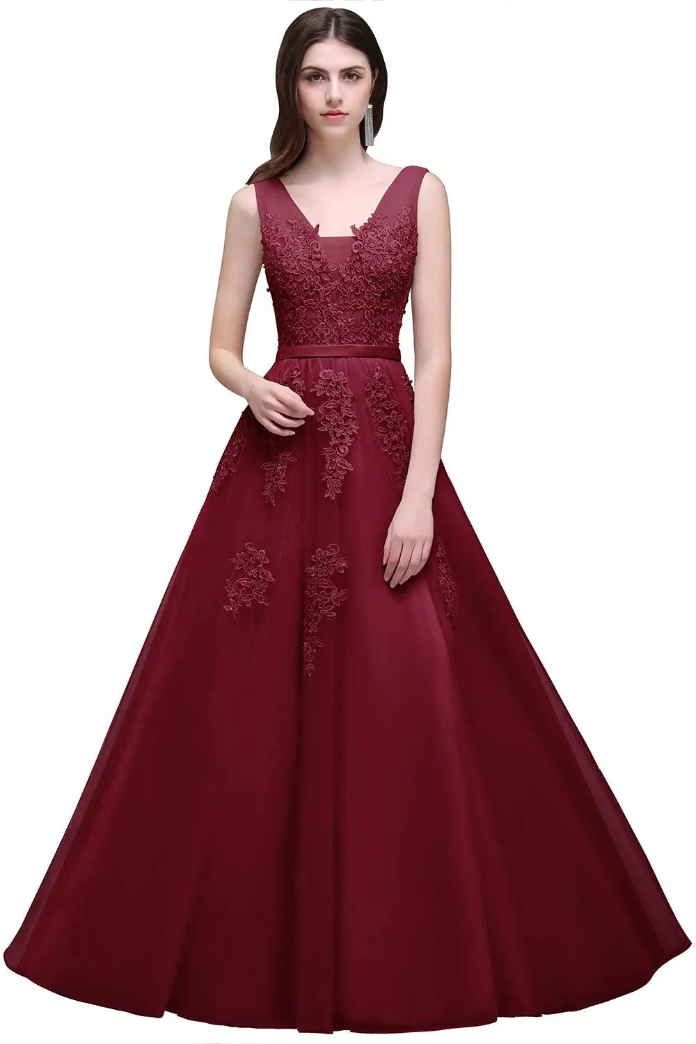 Vestido De Festa Elegante De Tule Com Apliques E Miçangas Vestido De Madrinha Com Decote V Presente De Aniversário Vestidos De Fiesta Em Estoque