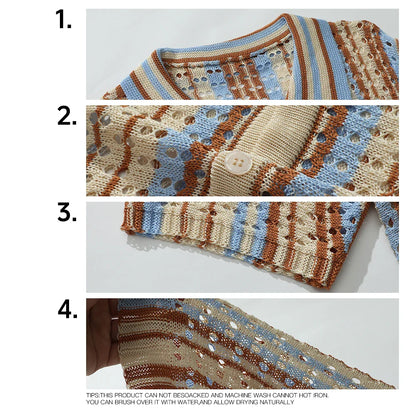 Men's Short Sleeve Summer Fashion Retro Knit Lapel Top Solid Color Soft Breathable Light Polo Knitwear Men US Size