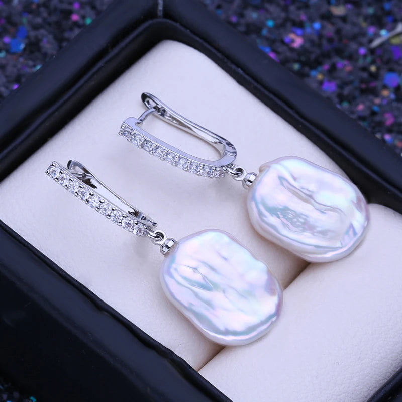 925 Sterling Silver Jewelry 12-16mm Natural Freshwater Large Baroque Pearl Drop Earrings Fashion Gifts For Women