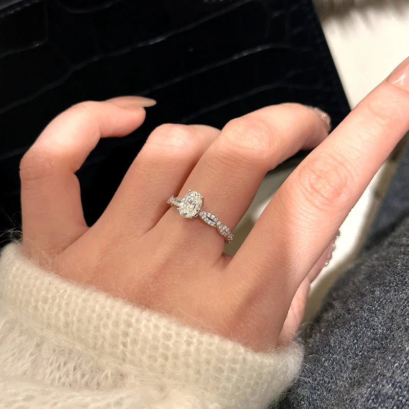 Oval Cut 5*7mm Certified Moissanite Rings for Women Plated 18k Classic Wedding Jewelry 925 Sterling Silver Lab Diamond