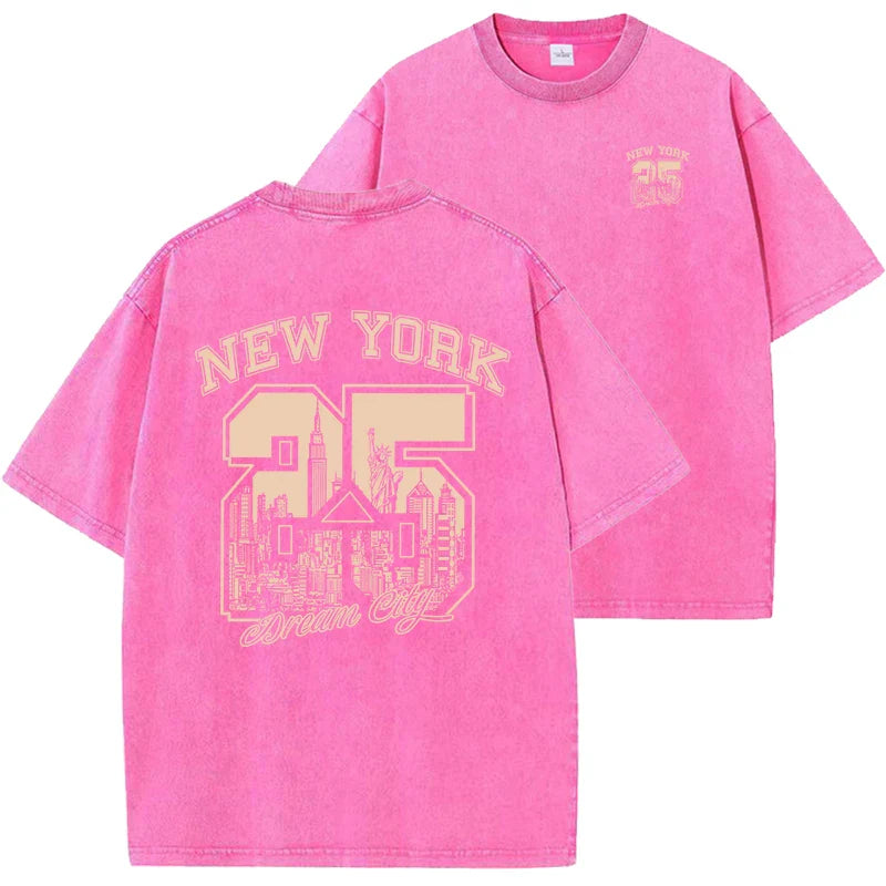 New York City Funny Print  Woman T Shirts Summer Vintage Washed Cotton Breathable Tee Shirt Fashion Casual Home Tshirt