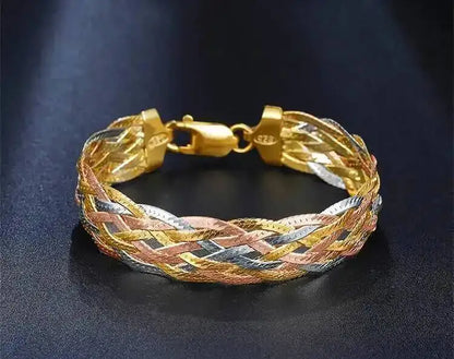 Real 925 Sterling Silver Three Color Gold Plated Multi Threads Woven Bracelets For Women Italian Jewelry Trendy Luxury Bracelets