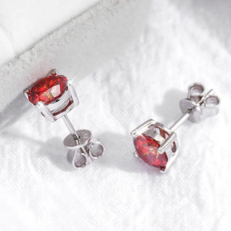0.5-3CT Red Moissanite Stud Earrings for Women Luxury Jewelry S925 Sterling Silver Plated Platinum Party Ear Studs