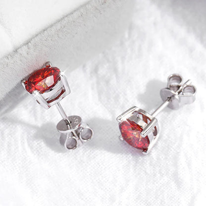0.5-3CT Red Moissanite Stud Earrings for Women Luxury Jewelry S925 Sterling Silver Plated Platinum Party Ear Studs