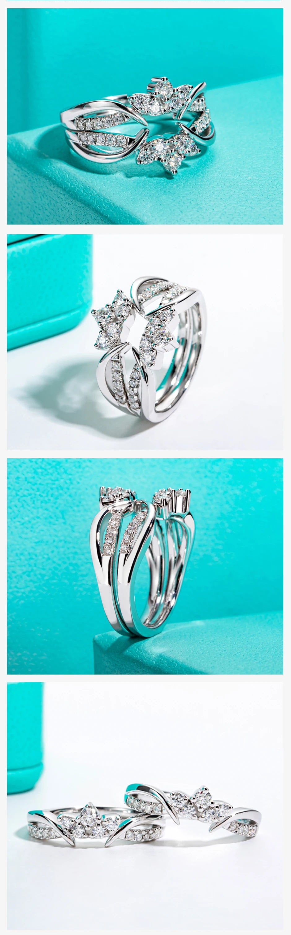 Moissanite Wedding Band Set 925 Sterling Silver D Color Lab Created Diamond Crown Bridal Ring Set For Women Jewelry