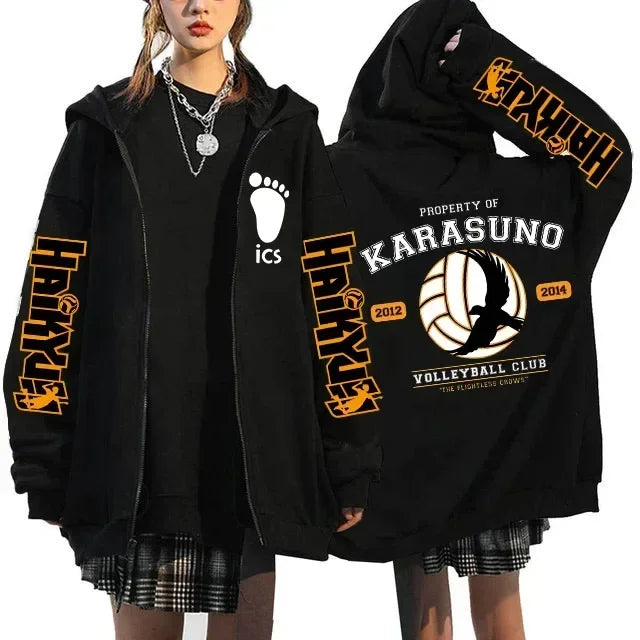 Haikyuu Graphic Zippper Jackets Sweatshirts Japanese Anime Manga Y2k Gothic Zip Up Hoodies Karasuno Fly High Harajuku Streetwear