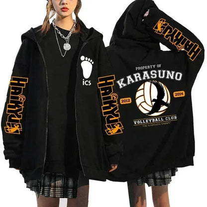 Haikyuu Graphic Zippper Jackets Sweatshirts Japanese Anime Manga Y2k Gothic Zip Up Hoodies Karasuno Fly High Harajuku Streetwear