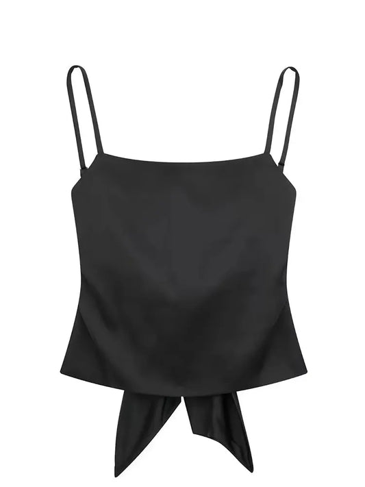 Women Summer Back Bow Solid Satin Backless Sling Crop Top Chic Female Sexy Clothing Streetwear Camis Mujer 2024 Fashion