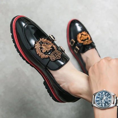 Sapatos de Couro Masculinos de Luxo com Bordados Tamanho 38-48 Confortáveis Pretos Formais para Homens Casamento Festa Social Masculino