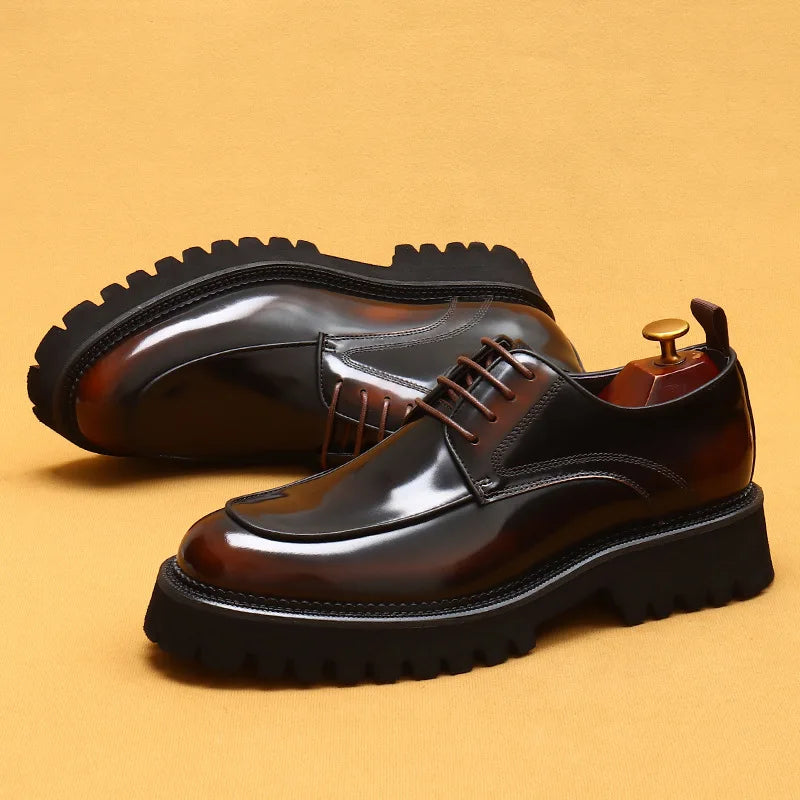 Men Oxford Brogue Genuine Leather Shoes Black Brown Classic Style Platform Lace Up Formal Shoes Wedding Office Dress Shoes Men