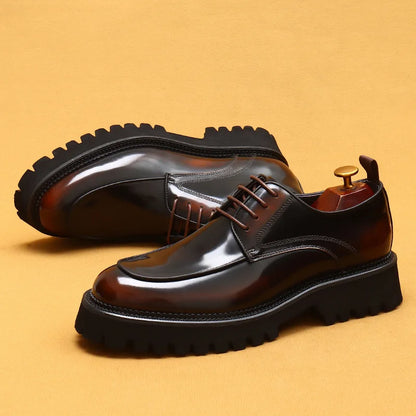 Men Oxford Brogue Genuine Leather Shoes Black Brown Classic Style Platform Lace Up Formal Shoes Wedding Office Dress Shoes Men