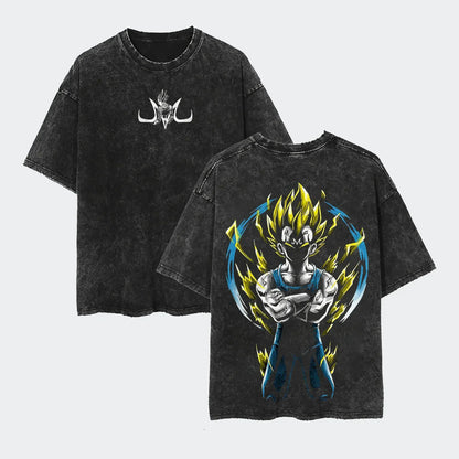 2026 Summer Dragon Ball  Washed Oversized T-shirt High Quality 100% Cotton Super Saiyan Vegeta Print Unisex Tee for Adults