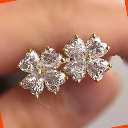 4-Stone Heart Cut Moissanite Stud Earrings for Women 2.4CT Full Lab Diamond Ear Studs with Certificates S925 Silver Fine Jewelry