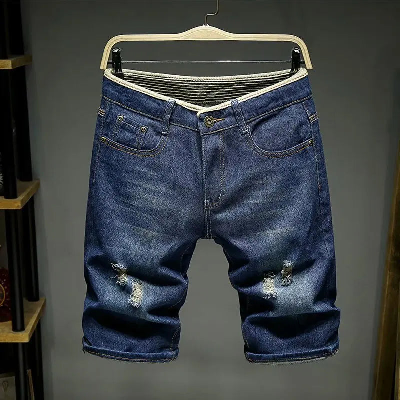 Men Shorts Thin Section Elastic Force Slim Fit Short Jeans